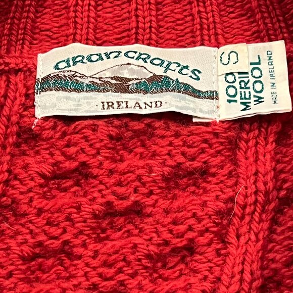 Aran Crafts Ireland Cable Knit Wool Zip Cardigan, Red, S/M - Picture 3 of 9